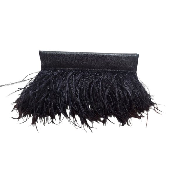 Black Leather Feather Clutch Bag Genuine Leather Evening Purse Boho Chic Handbag - Picture 5 of 14
